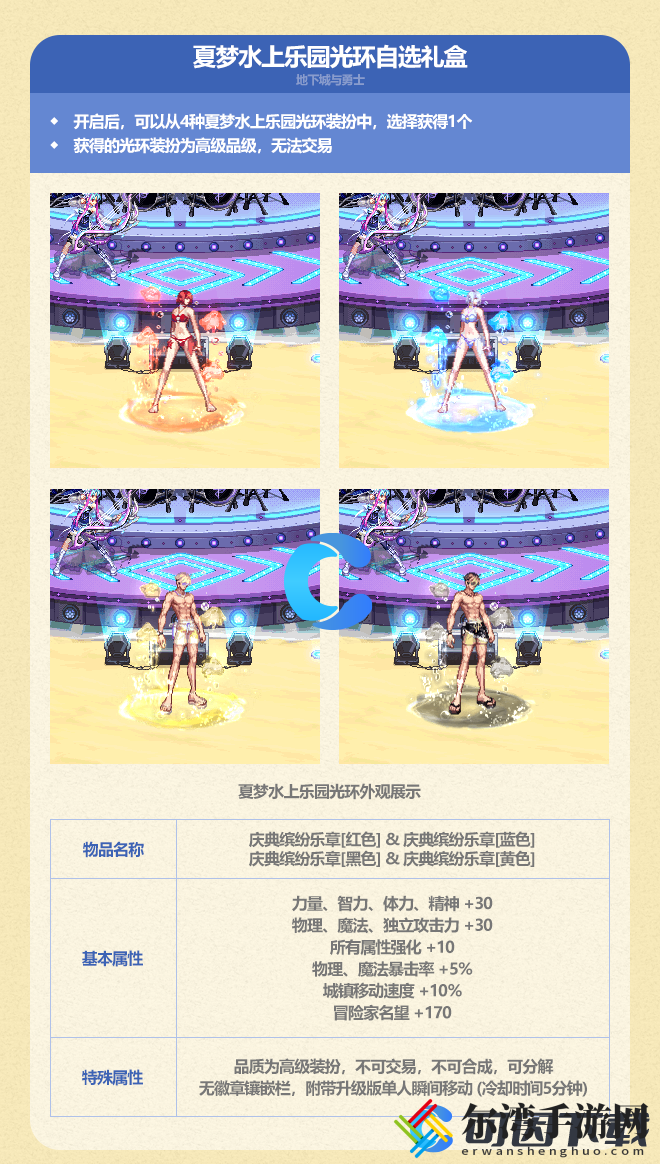 DNF地下城与勇士夏梦水上乐园光环属性介绍 稀有道具掉落分析