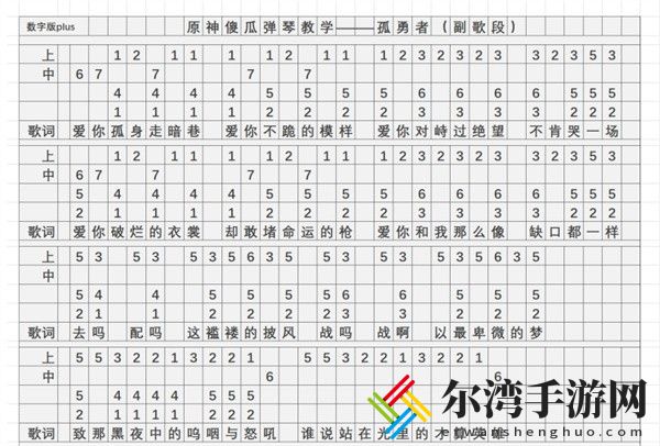 原神孤勇者琴谱手机完整版