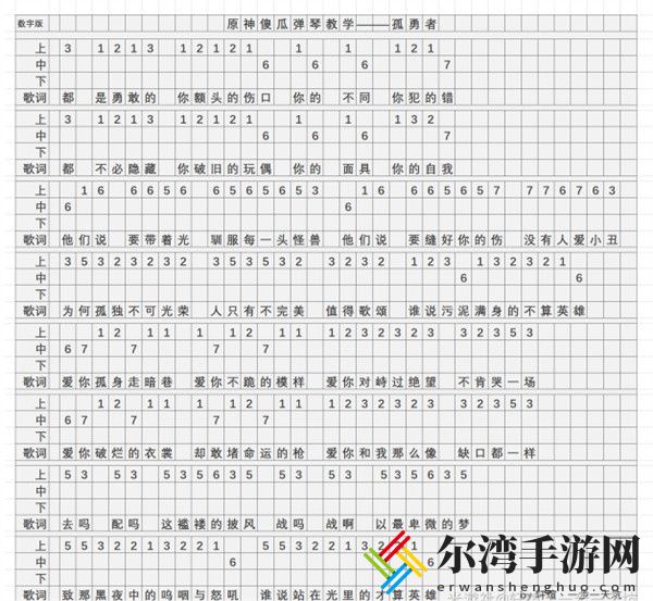 原神孤勇者琴谱手机完整版